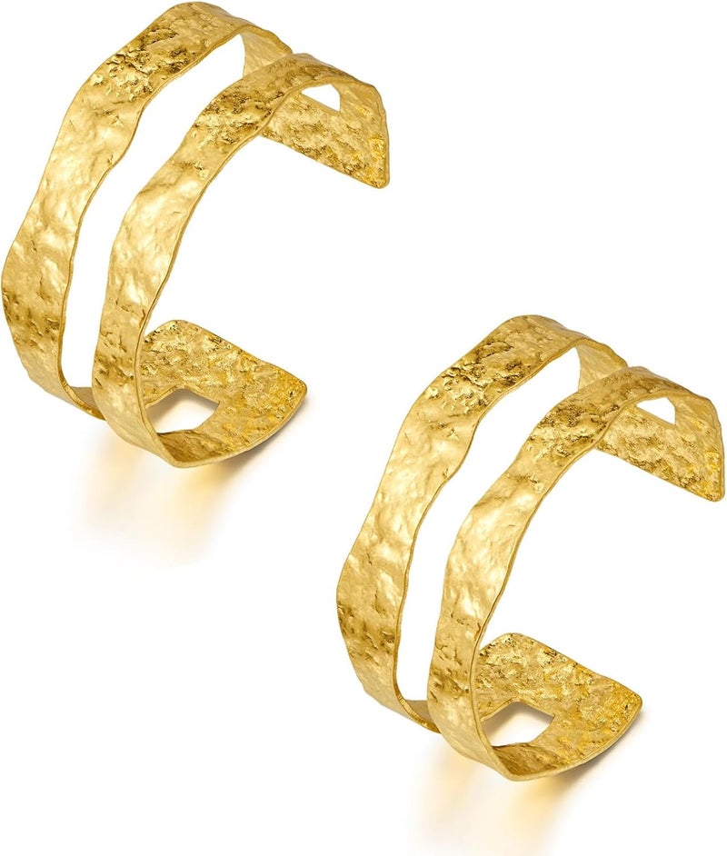 CASDAN 2Pcs Cuff Bangle Bracelets for Women Open Wide Bracelets Adjustable Wrist Cuff Wrap Bracelet - Image 1